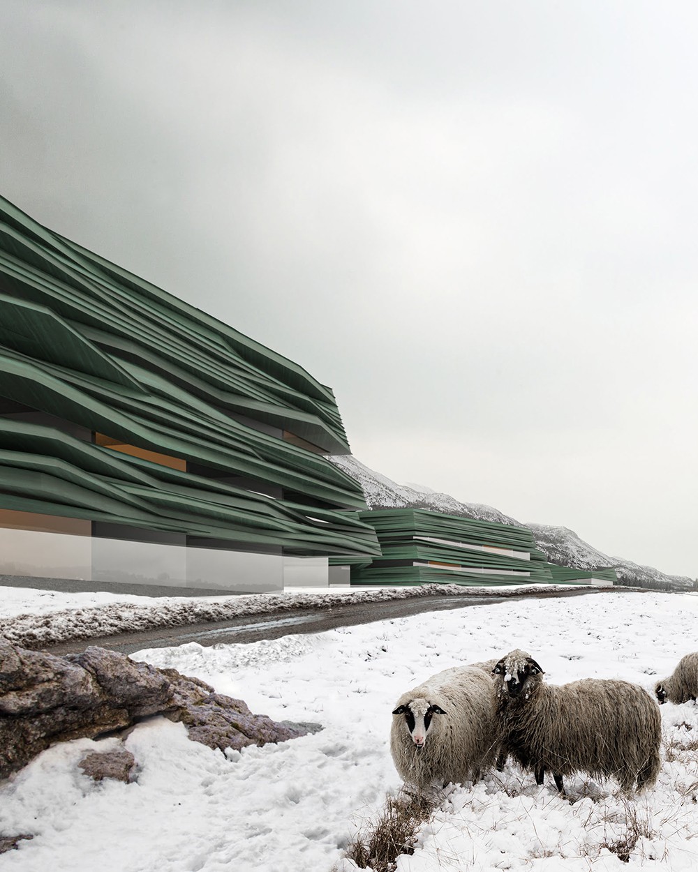 Außenraumvisualisierung des Hotel Kengo Kuma