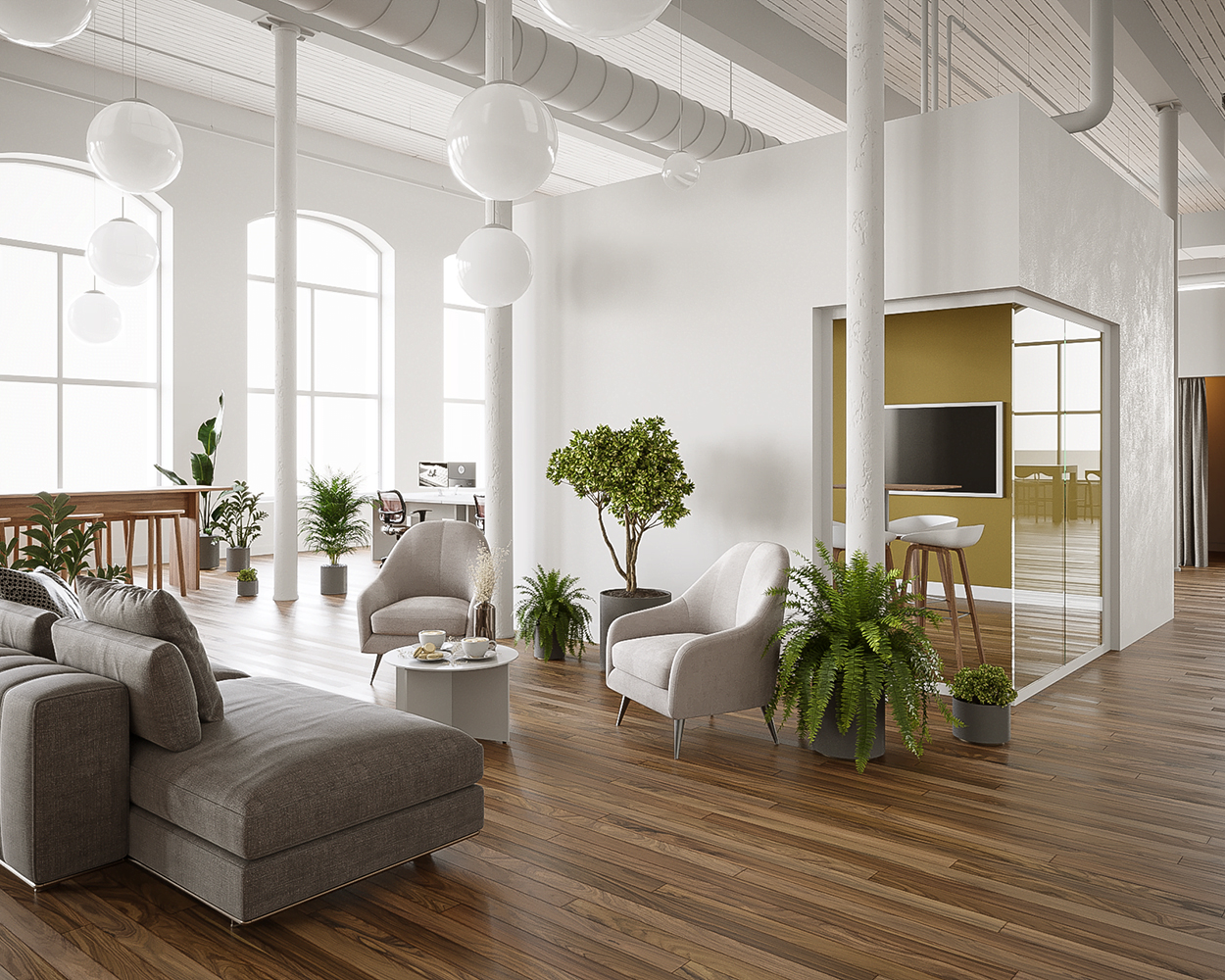 Innenraumvisualisierung eines Office Lofts mit Ruhebereich