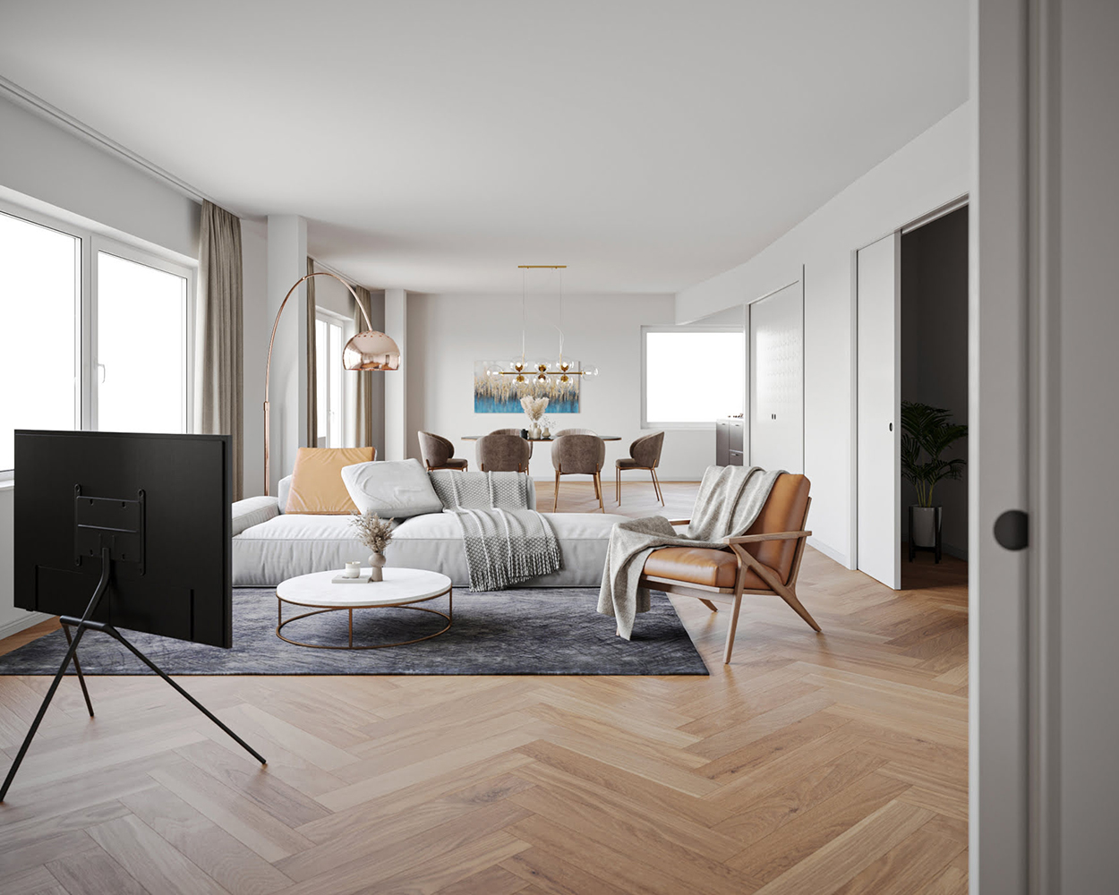 Innenraum Visualisierung eines Wohnraums in der Hansaallee