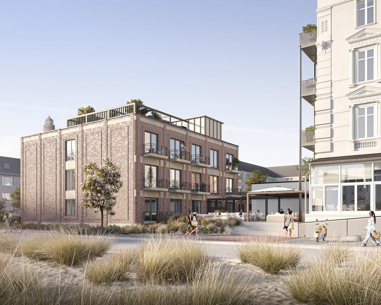 Außenraumvisualisierung von einem Strandhotel auf Borkum